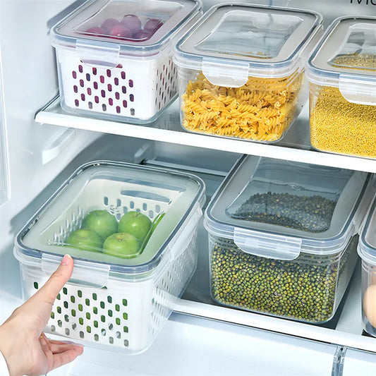 Refrigerator Storage Box with Drain Basket