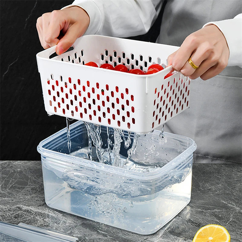 Refrigerator Storage Box with Drain Basket