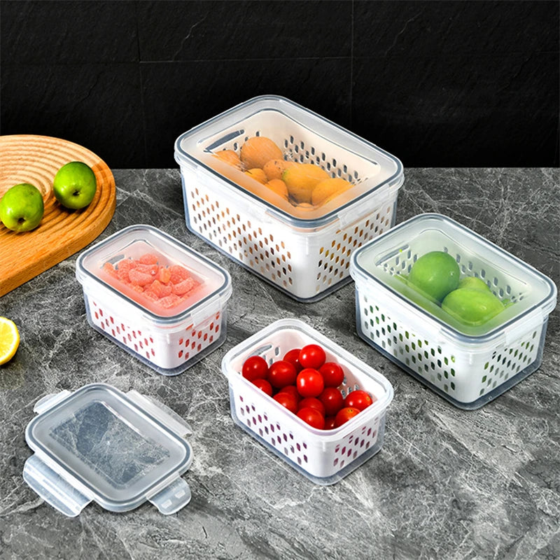 Refrigerator Storage Box with Drain Basket